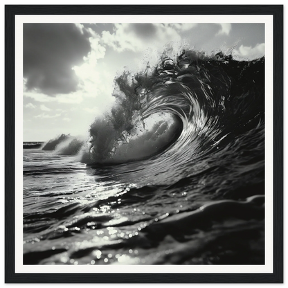 Black and white curling ocean wave in Eternal Wave Symphony special edition art™ poster