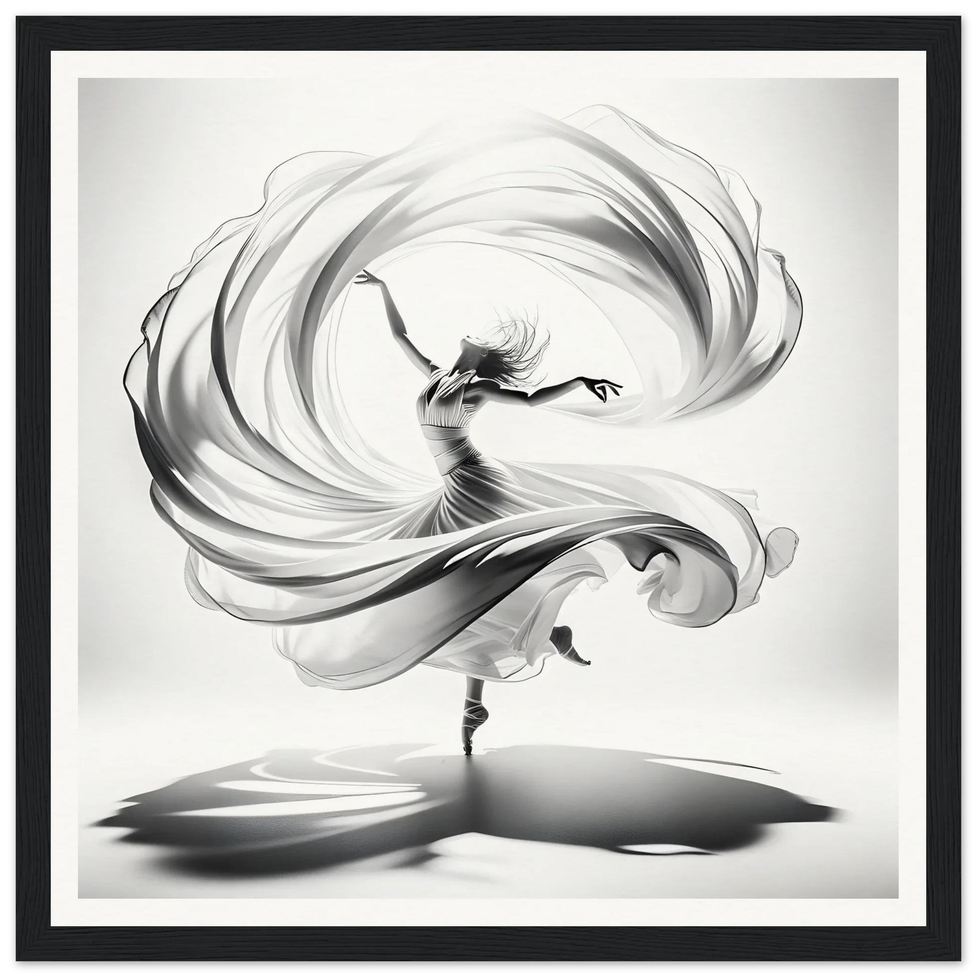 Graceful dancer in flowing fabric creating a spiral for Ethereal Vortex Symphony art