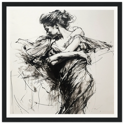 Expressive black and white sketch of a dancer for Festive Harmonic Meditations framed poster