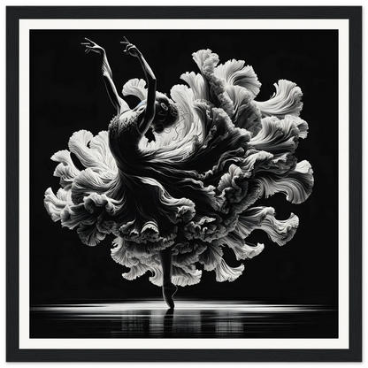 Dancer in flowing fabric forms a floral silhouette for Kinetic Elegance Reverie art