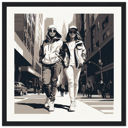 Two friends in casual streetwear enjoying the city, part of Metropolis Footprints Drifting