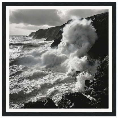 Powerful ocean waves crash on cliffs, featured in Ocean’s Untamed Poems special edition art™