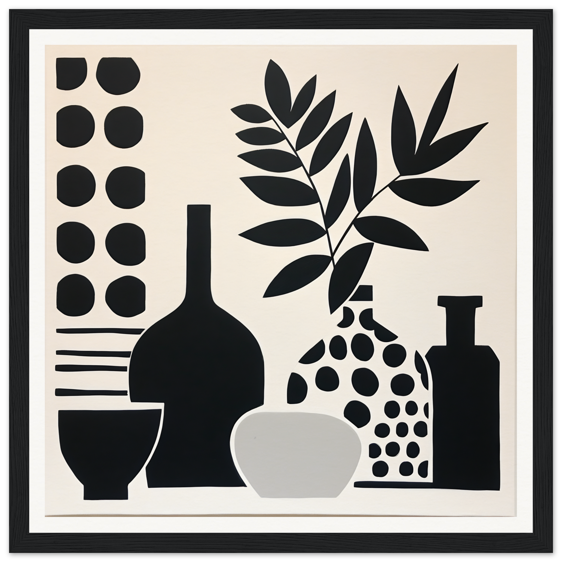 Black and white minimalist still life with vases and leaves from Silhouette Reciprocity Waves