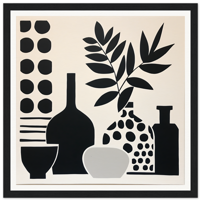 Black and white minimalist still life with vases and leaves from Silhouette Reciprocity Waves