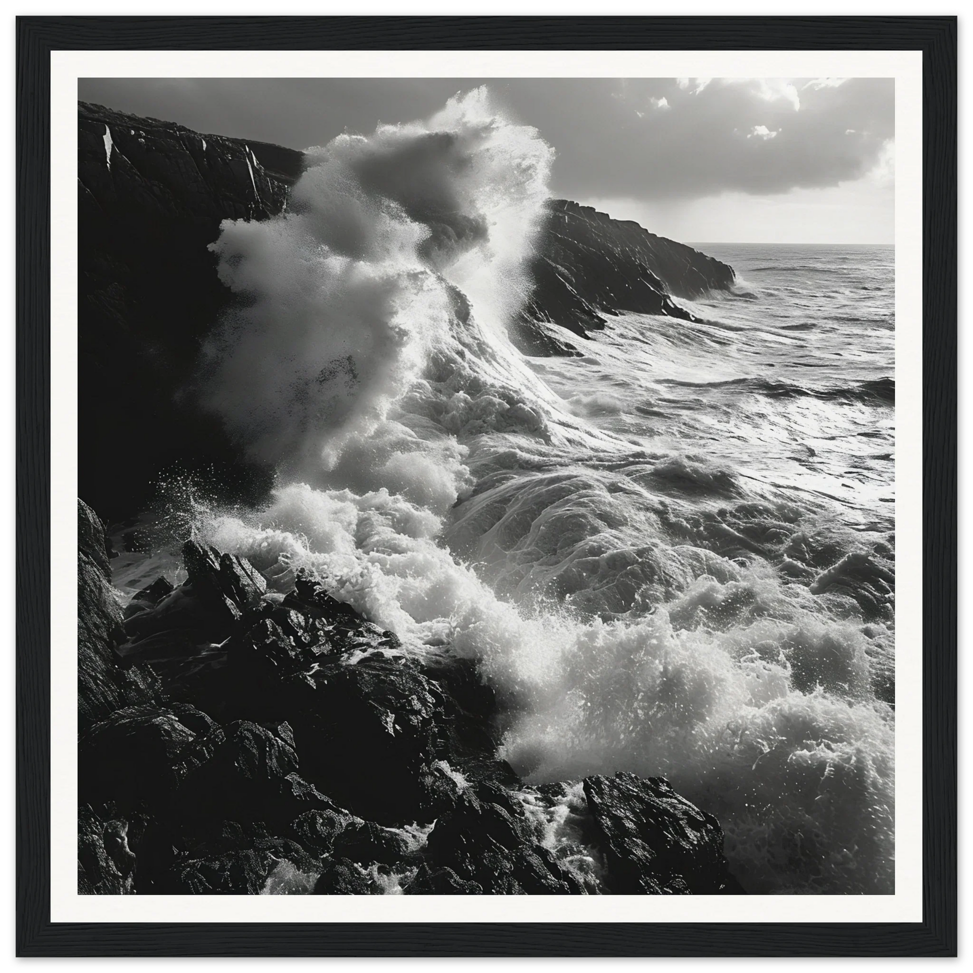 Powerful ocean waves collide with cliffs in Sinous Tidal Symphony art™ design