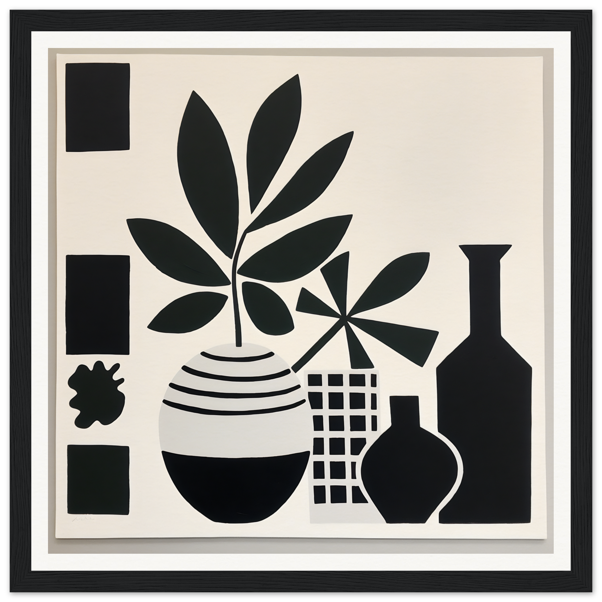 Black and white silhouette art of potted plants in a geometric style for Soma Sonata Sleek