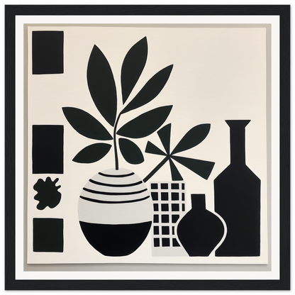 Black and white silhouette art of potted plants in a geometric style for Soma Sonata Sleek