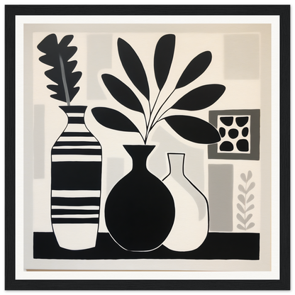 Three decorative vases with botanical elements in Stillness Serenade Meditations style