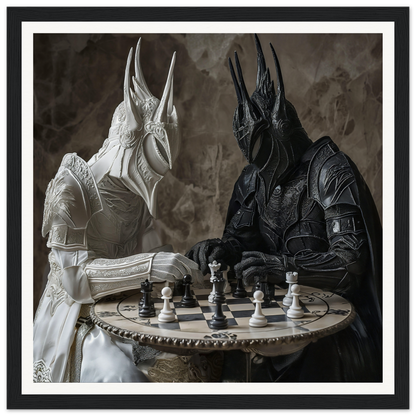 Two armored knights playing chess in Strategic Armor Delusion framed poster art