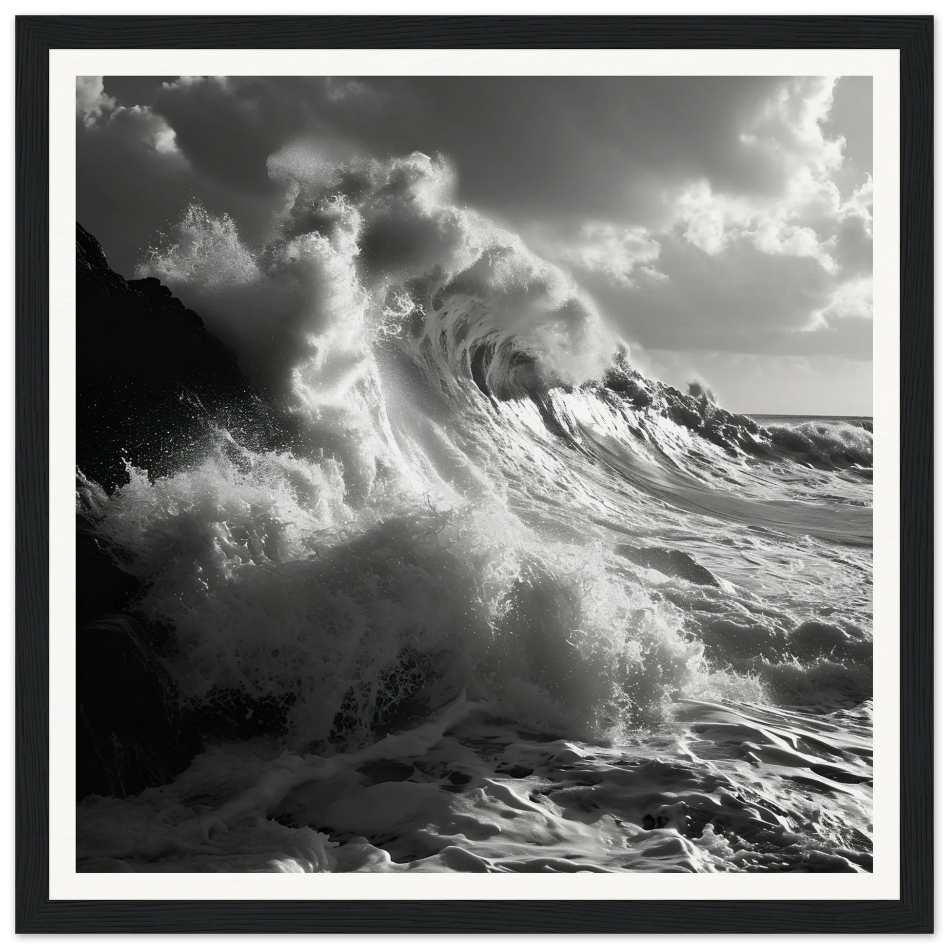 Dramatic ocean wave with white spray in Sublime Crest Odyssey framed wall art