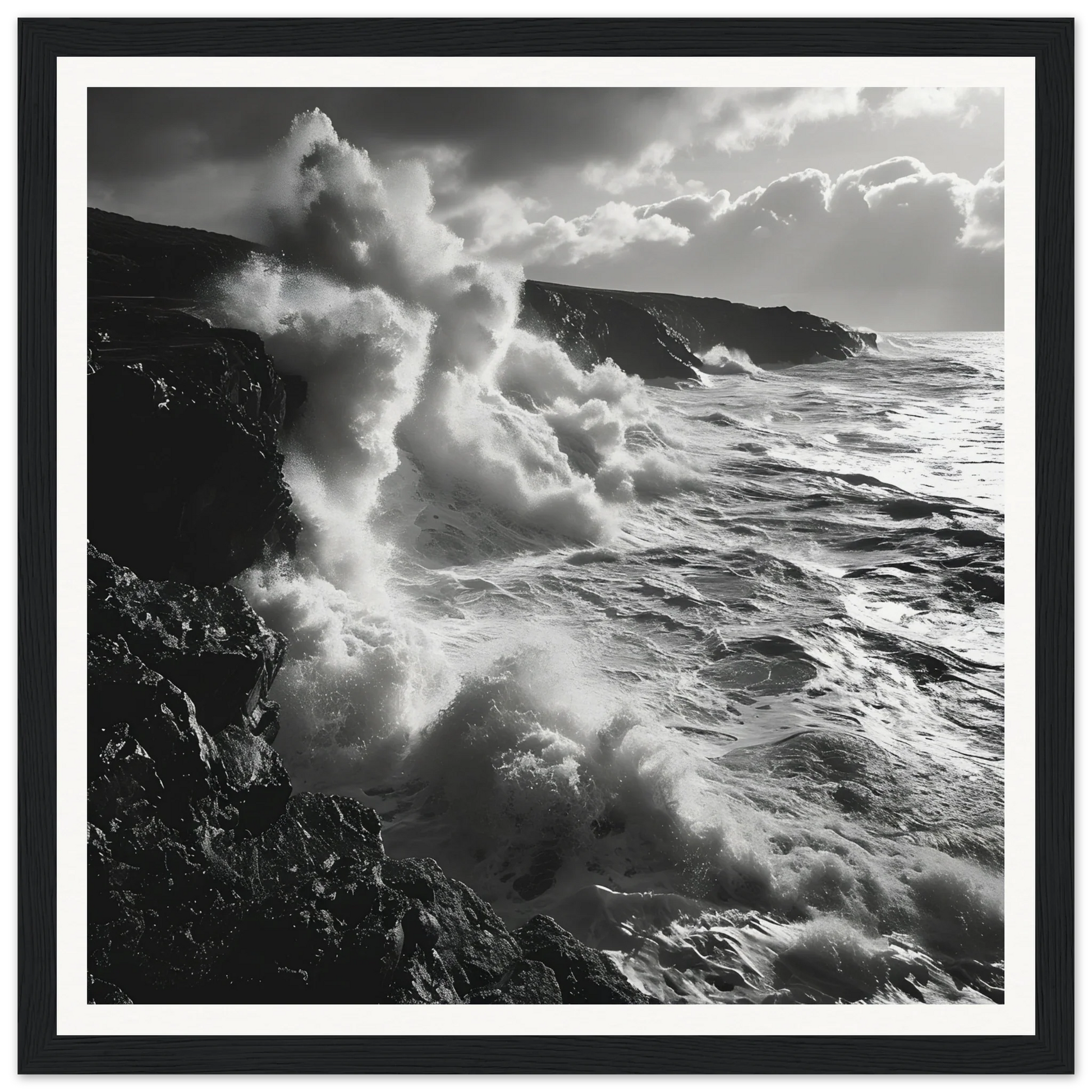 Powerful ocean waves crash on rocky cliffs in Tide’s Tumult Saga special edition art™