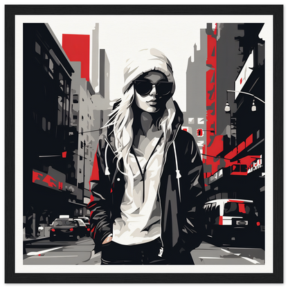 Stylized black, white, and red urban artwork in Urban Spirit Redux framed posters