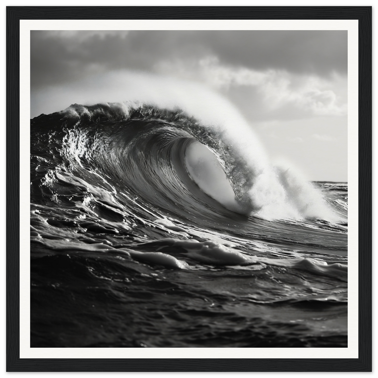 Powerful black and white ocean wave curling in Wave’s Eternal Dance special edition art™