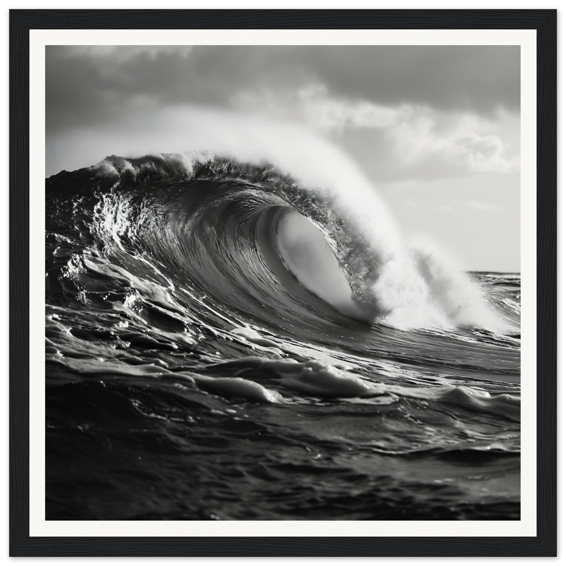 Powerful black and white ocean wave curling in Wave’s Eternal Dance special edition art™