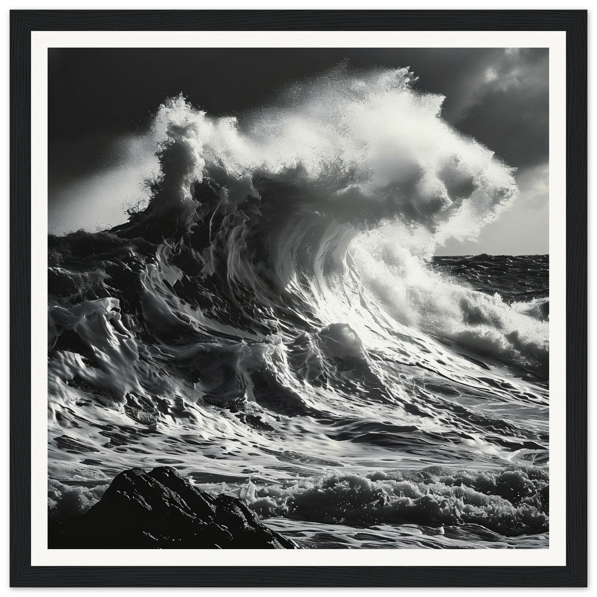 A stunning ocean wave crashes in Wave’s Fury Howl special edition art framed wall art