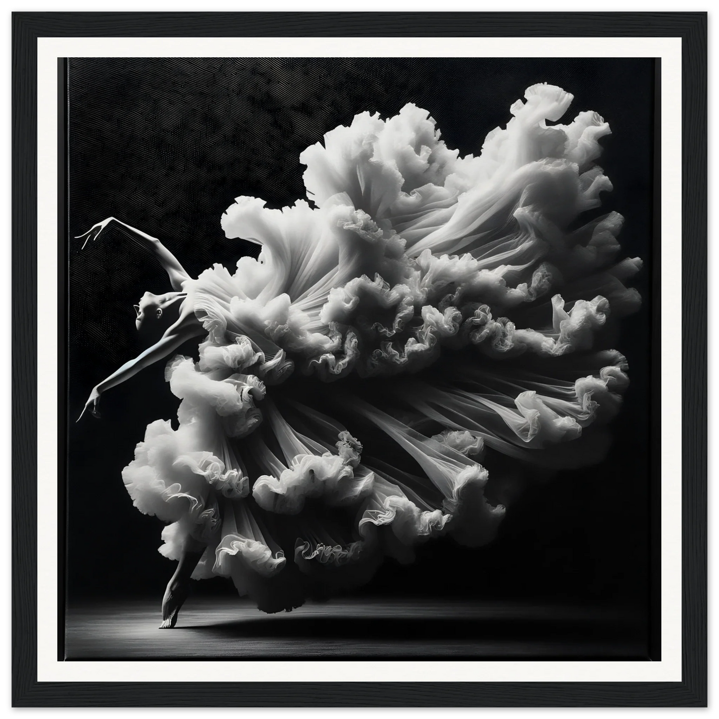 Dancer in flowing white dress creating cloud silhouette for Whirling Mystic Revelry art