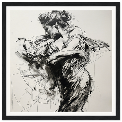 Expressive black and white dancer sketch for Whispering Solar Solitude framed poster