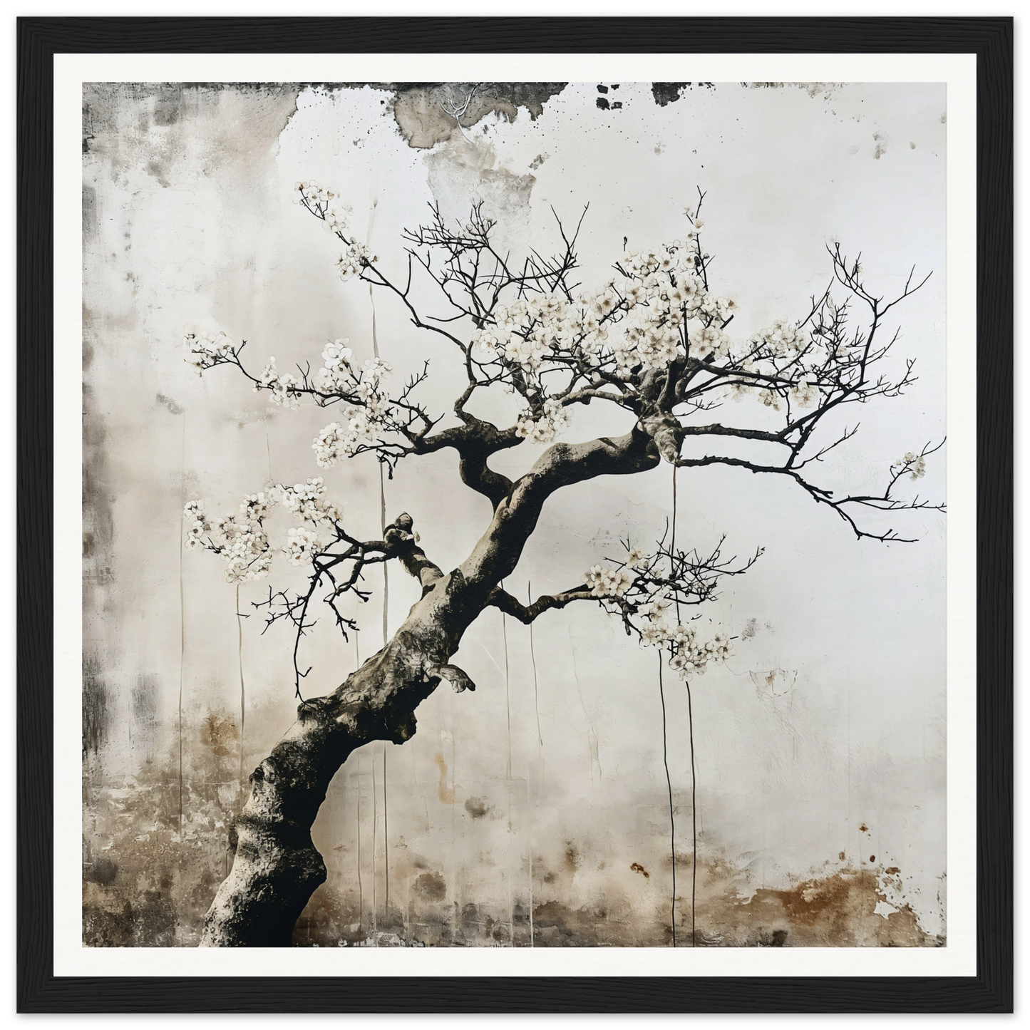 Twisted bare tree branch with delicate twigs in Blossom Yin Reverie framed wall art