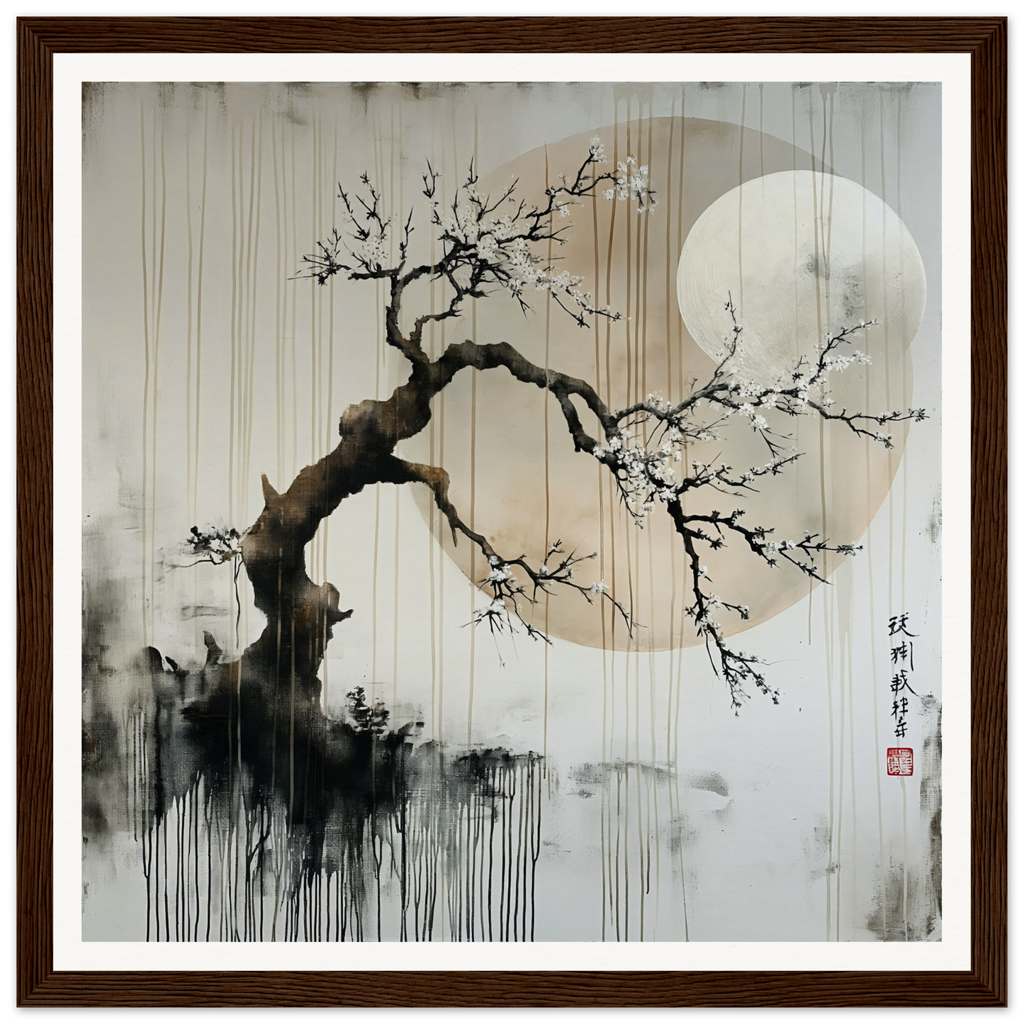 Twisted plum blossom branch with white flowers under full moon from Cosmic Serenade