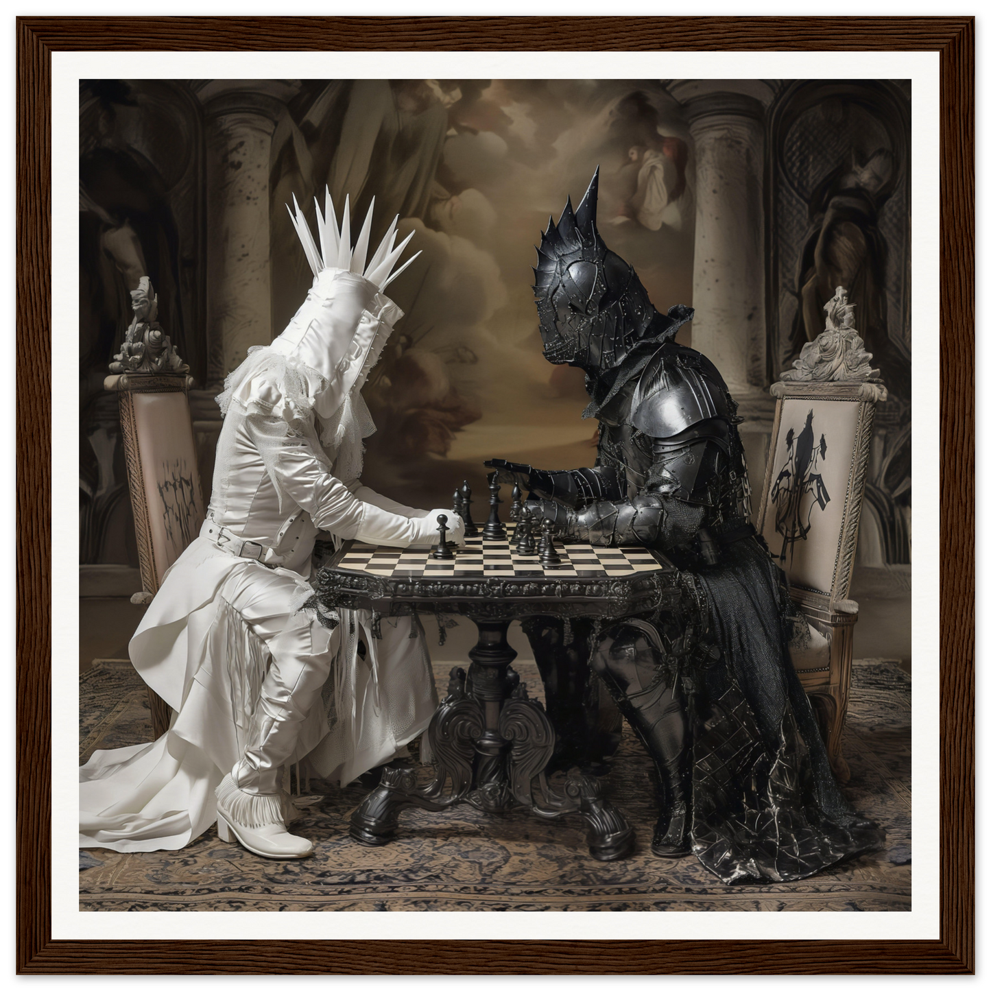 Two armored figures in black and white enjoying Chess Diabolic Harmonies special edition art™