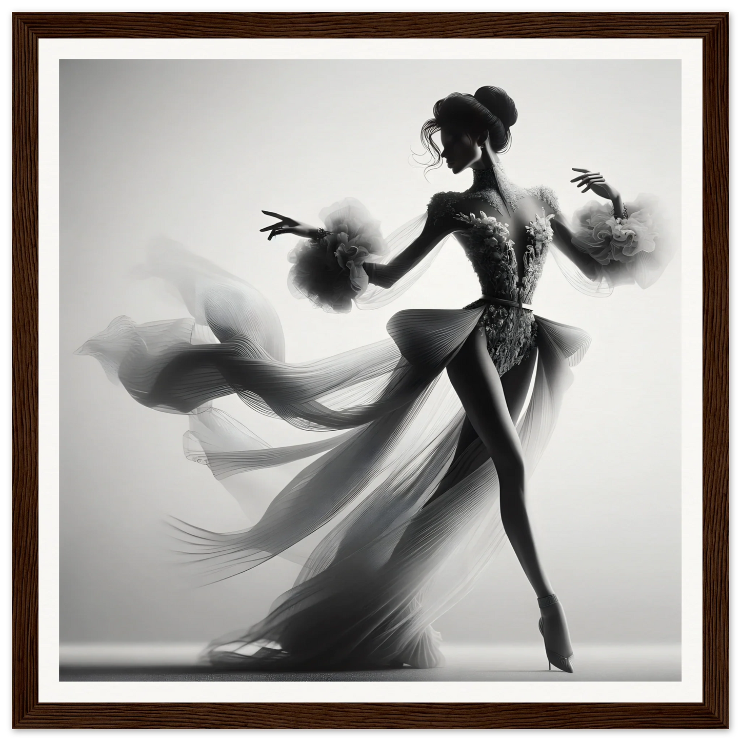 Graceful dancer in flowing dress striking a pose, featured in Dancing Lightstreams Afloat