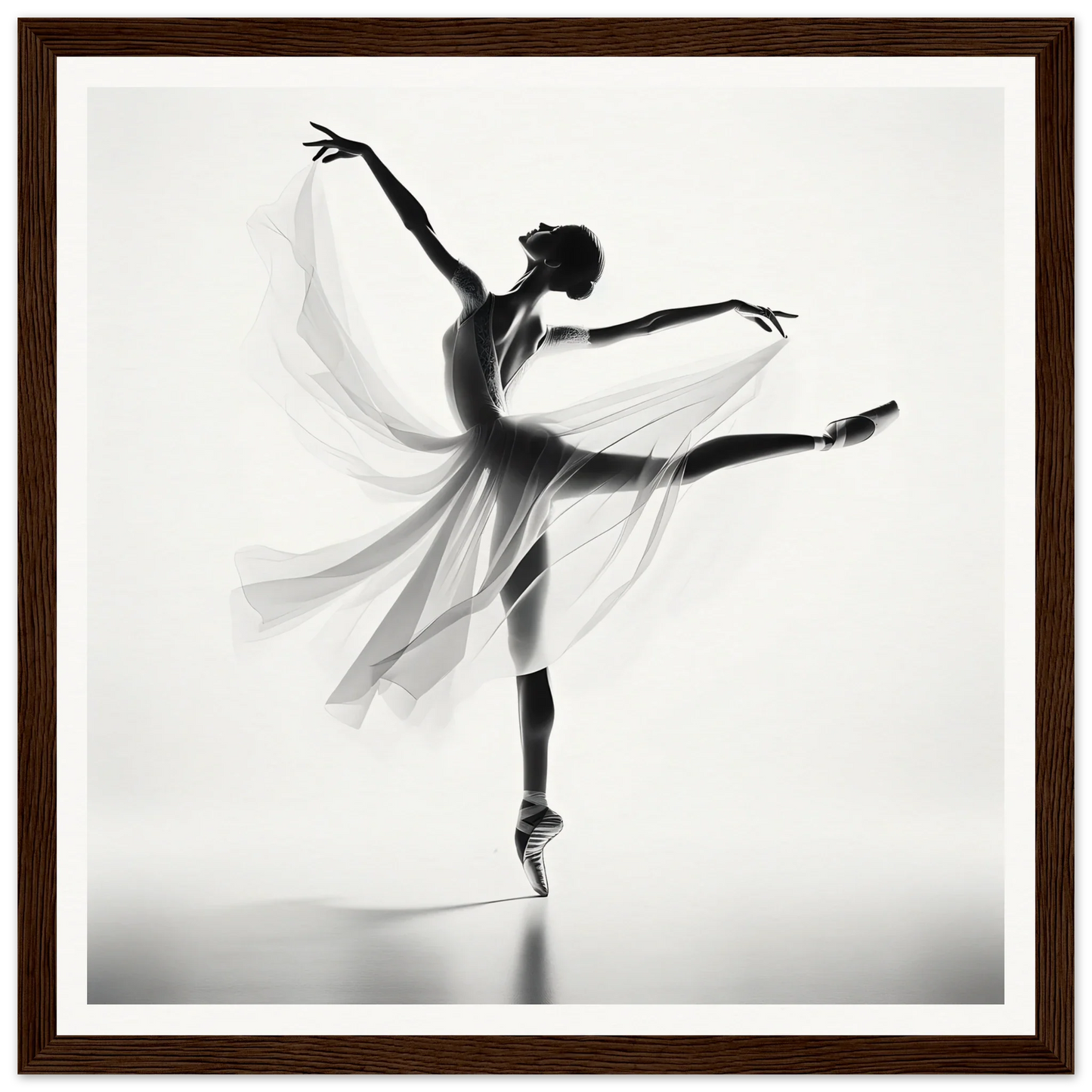 Graceful ballet dancer in a flowing dress for Ethereal Grace’s Whisper framed wall art