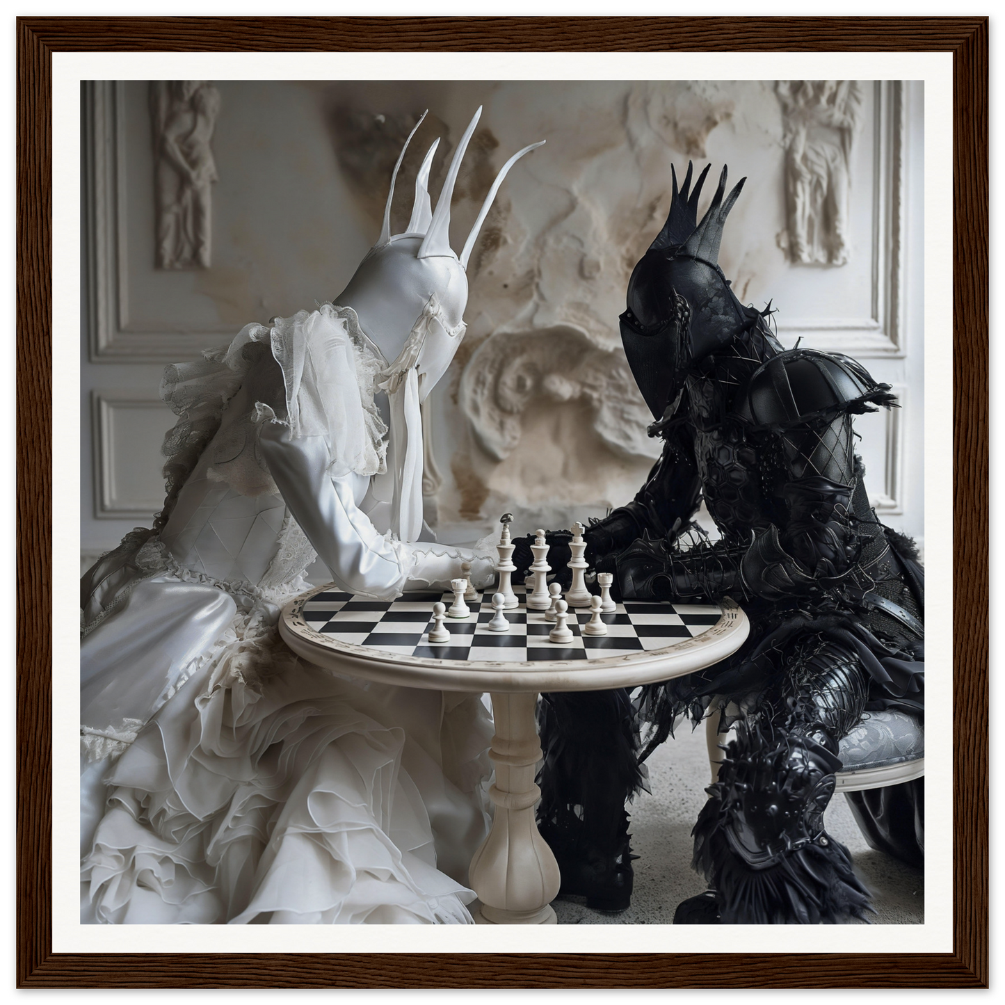 Two crowned figures in black and white playing chess from Ethereal Minds’ Duel