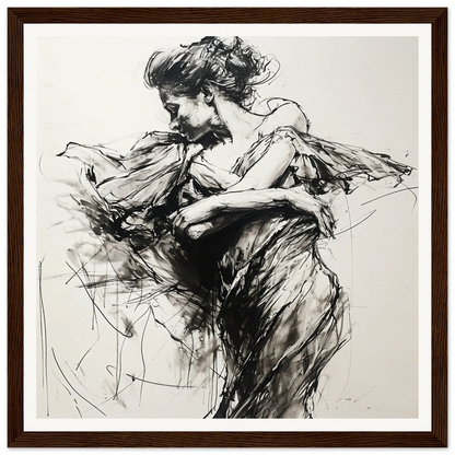 Expressive black and white dancer sketch for Festive Harmonic Meditations framed posters