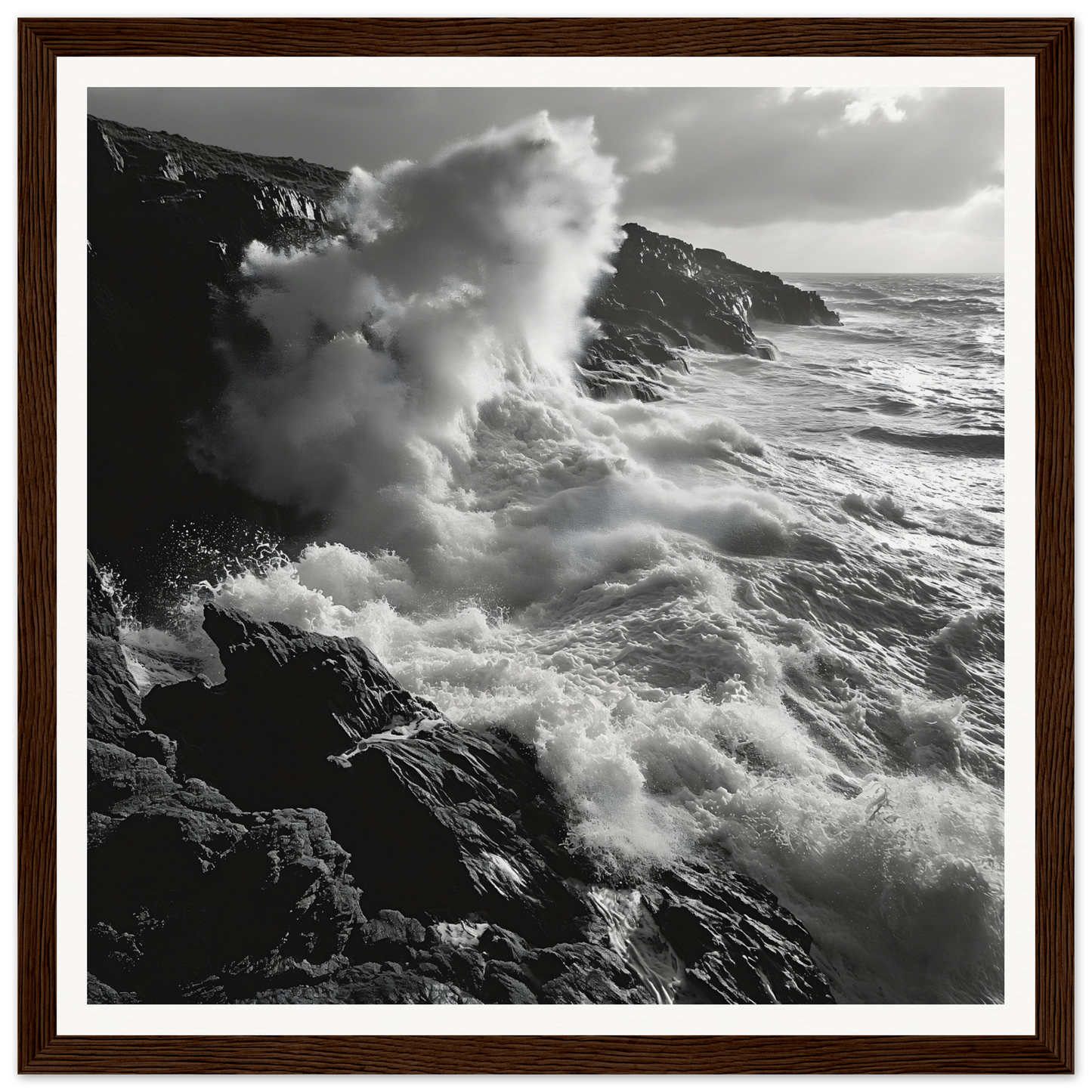 Powerful waves crashing against rocky cliffs for an Infinite Nautical Poem room decoration