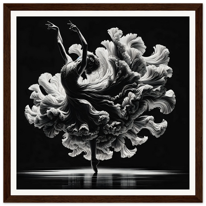 Dancer in white fabric forms floral silhouette for Kinetic Elegance Reverie art piece