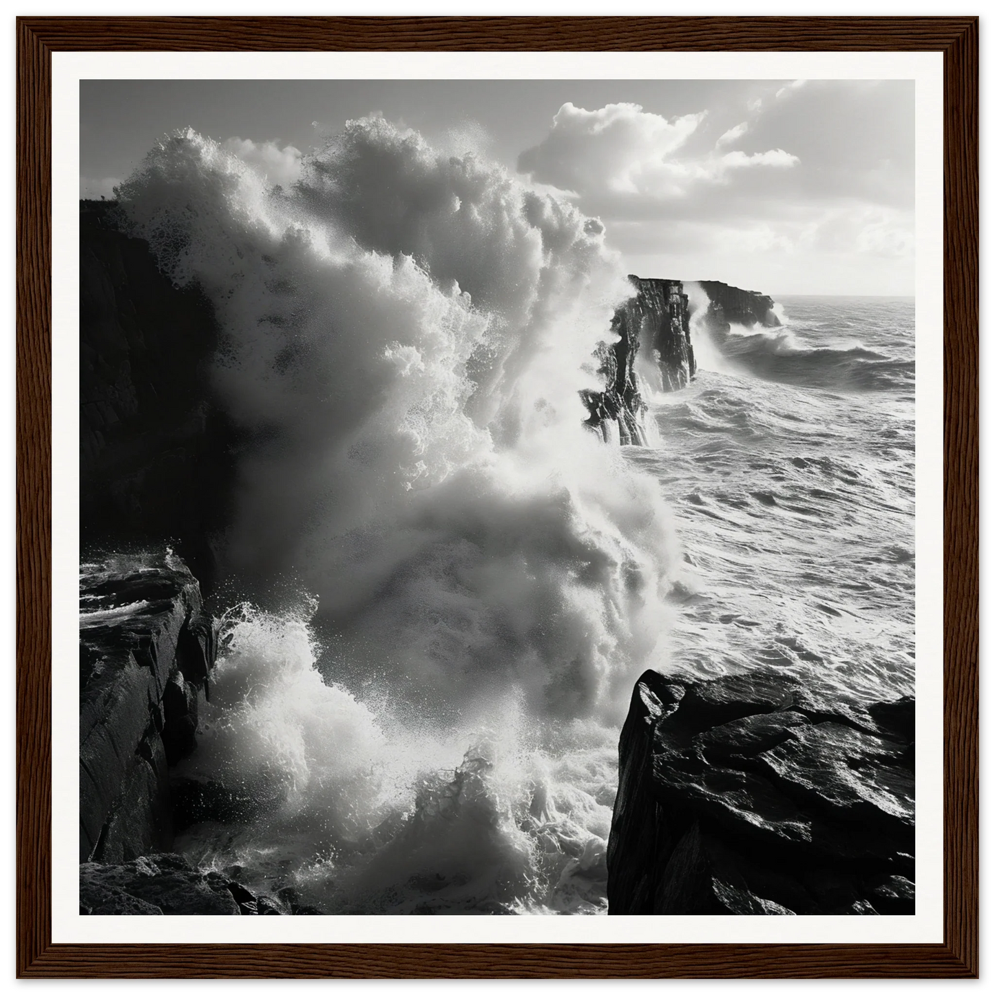 Majestic ocean waves crashing on cliffs, perfect for Tempest Dance lovers