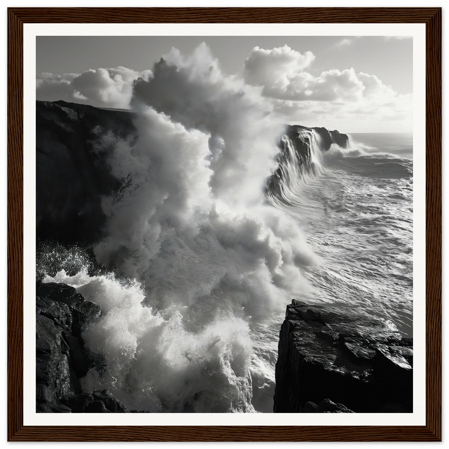 Powerful ocean waves crash against cliffs in Ocean’s Mighty Whisper special edition art™