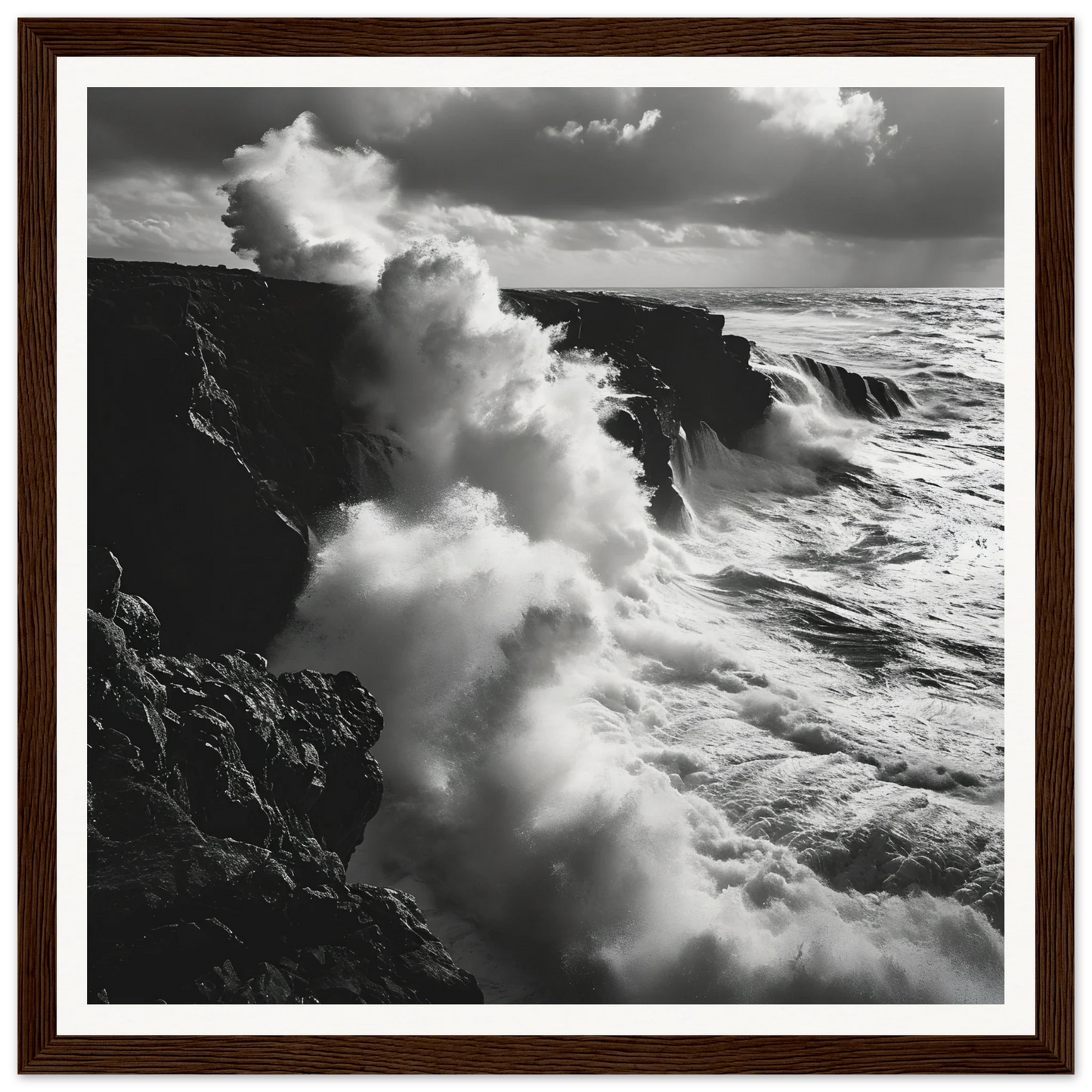 Powerful ocean waves crash on cliffs in Ocean’s Rhapsody Reflections special edition art™