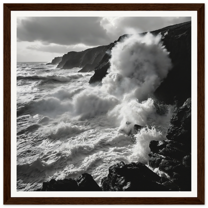 Powerful waves crash on cliffs in black and white for Ocean’s Untamed Poems special edition art™