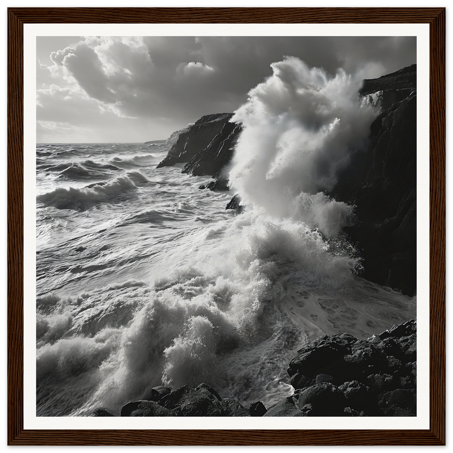 Powerful ocean waves crash on cliffs in the Primal Ocean Symphony special edition art™