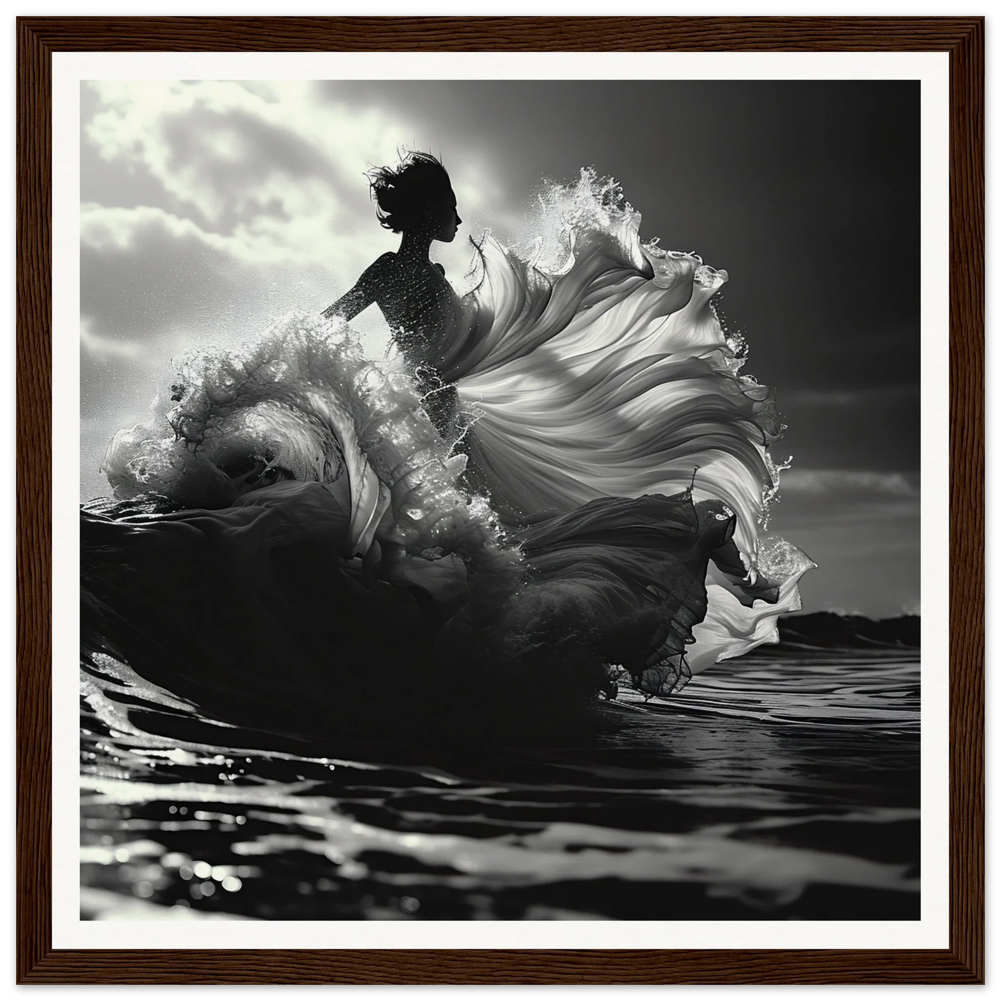 Silhouetted figure in swirling white fabric for Swirling Euphoria Dance art poster