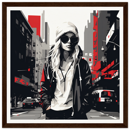 Stylized black and red artwork of a cool person in sunglasses for Urban Spirit Redux framed poster