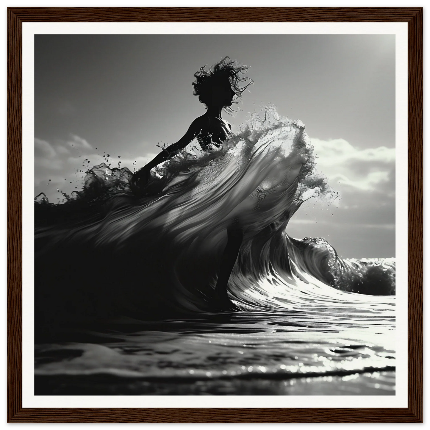 Silhouetted figure riding a wave in Waves of Fusion special edition art™ design