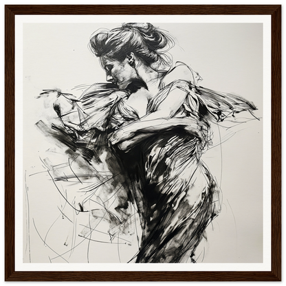 Dynamic charcoal sketch of a dancer in motion for Whispering Solar Solitude art