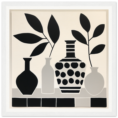 Black and white silhouettes of vases with leaves for the Botanical Vessel Dreamscape