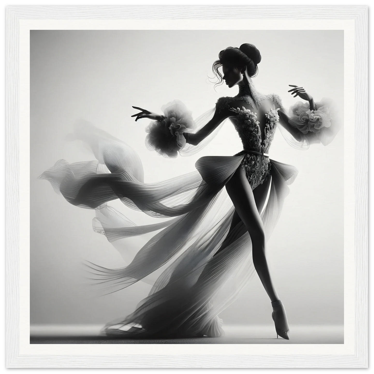 Graceful dancer in flowing dress for Dancing Lightstreams Afloat on museum-quality paper