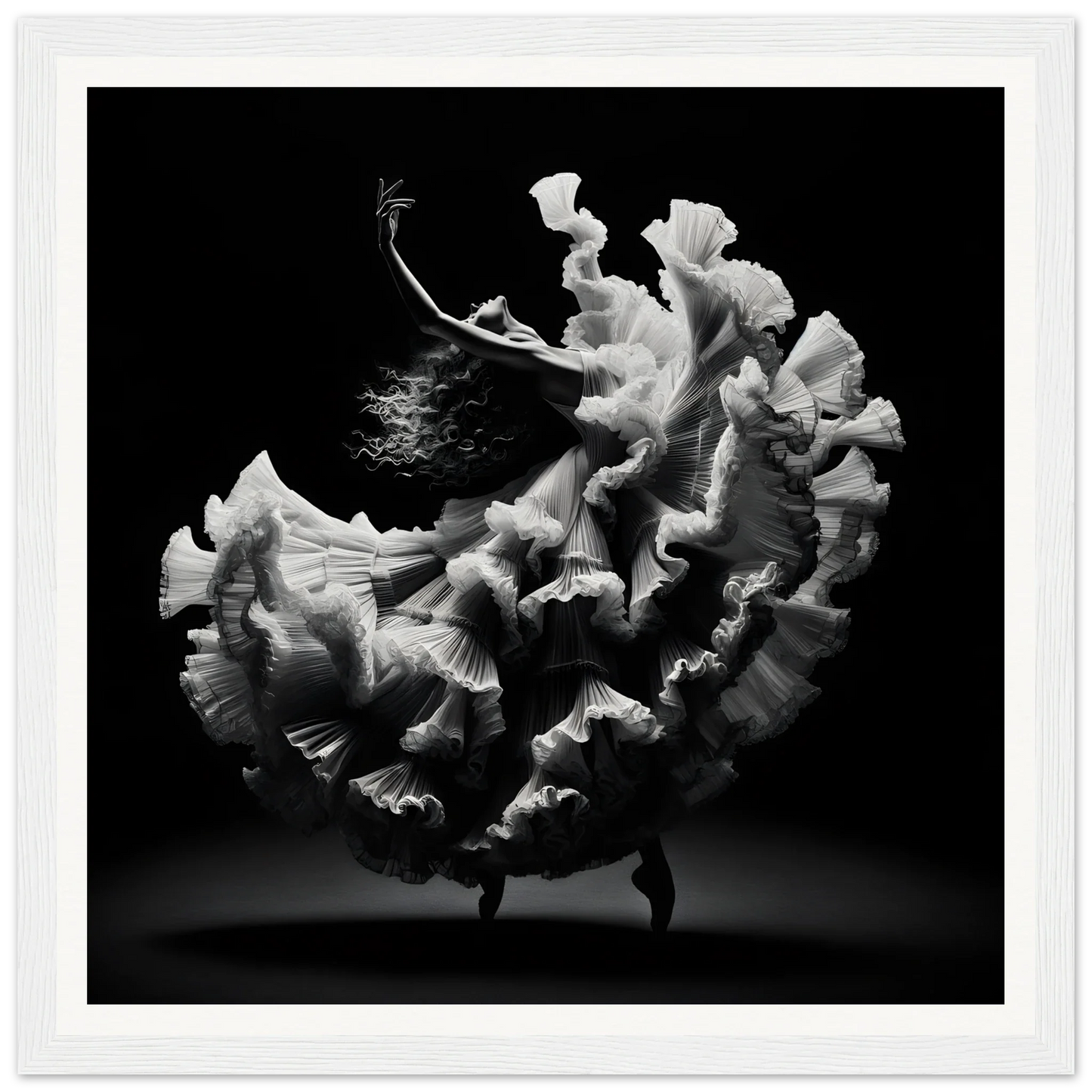 Flowing white dress fabric in motion for Ecstatic Twirl Shadows special edition art™