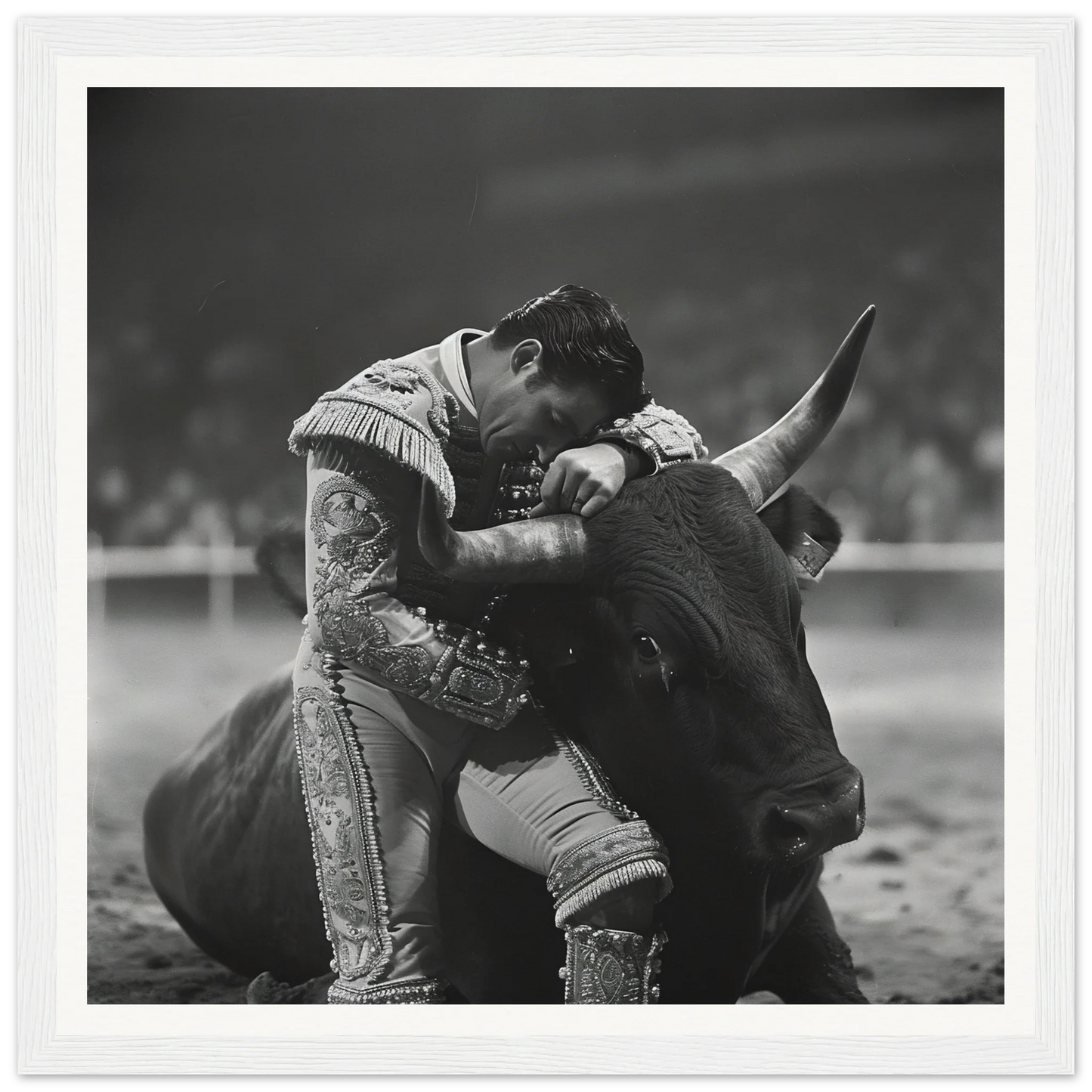 A matador grapples with a bull in this special edition art™ framed wall art