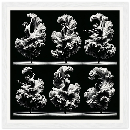 Six ruffled carnations in black and white for Ethereal Ballet Whirl framed posters