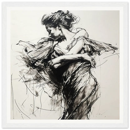 Expressive black and white dancer sketch for Festive Harmonic Meditations framed posters