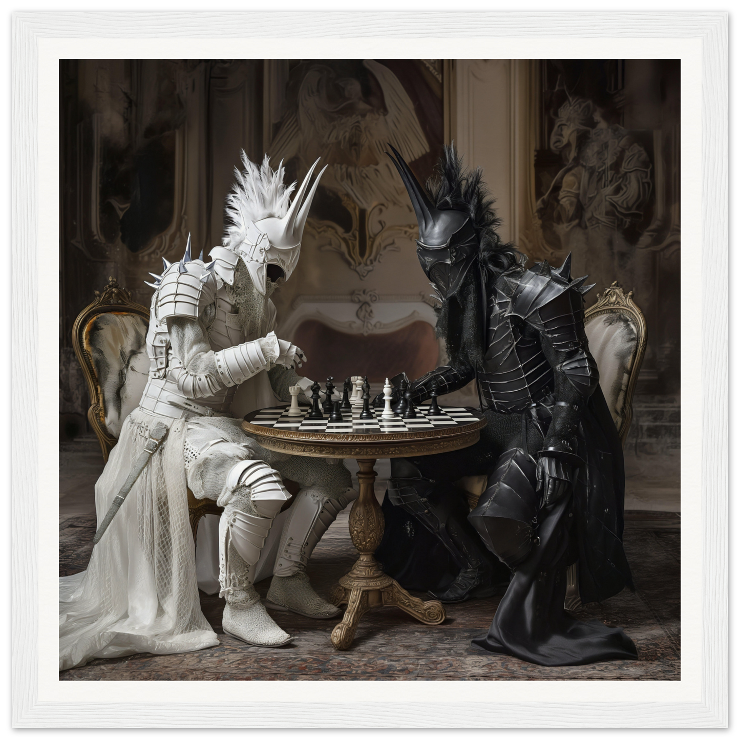 Armored dragon figures playing chess at a table from Iron Clash Atlas special edition art™