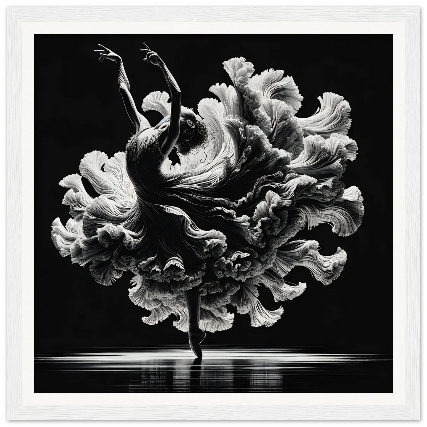 Dancer in flowing white fabric creates floral silhouette for Kinetic Elegance Reverie