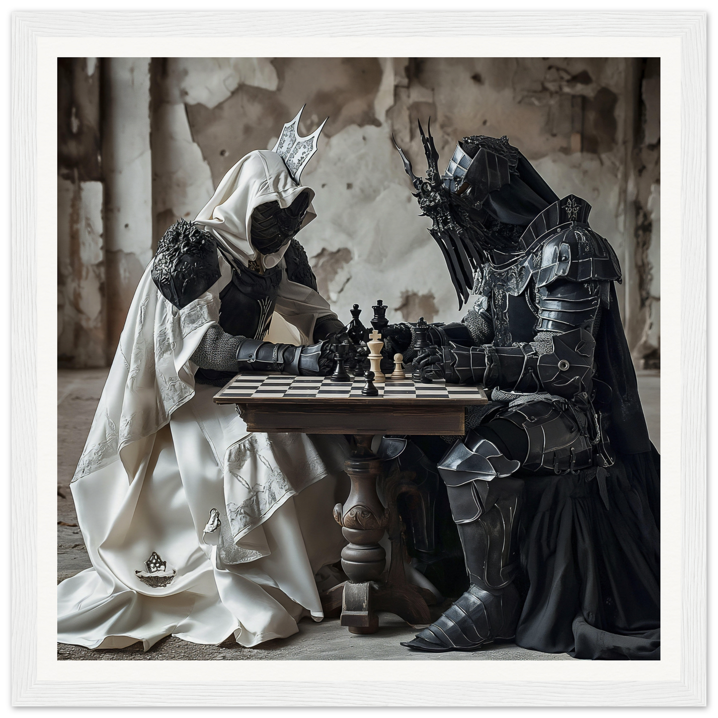 Two medieval figures enjoying a chess game in Mind’s Naissance Battle special edition art™