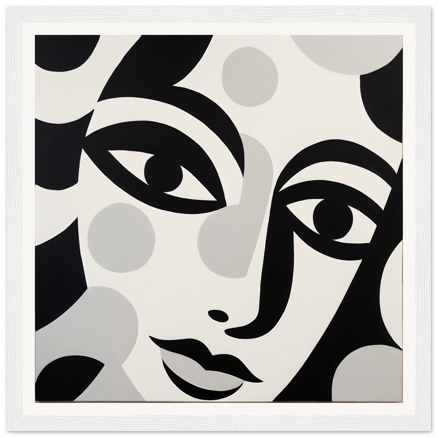 Abstract black and white art with bold shapes in Mystic Visage Encounter framed poster art