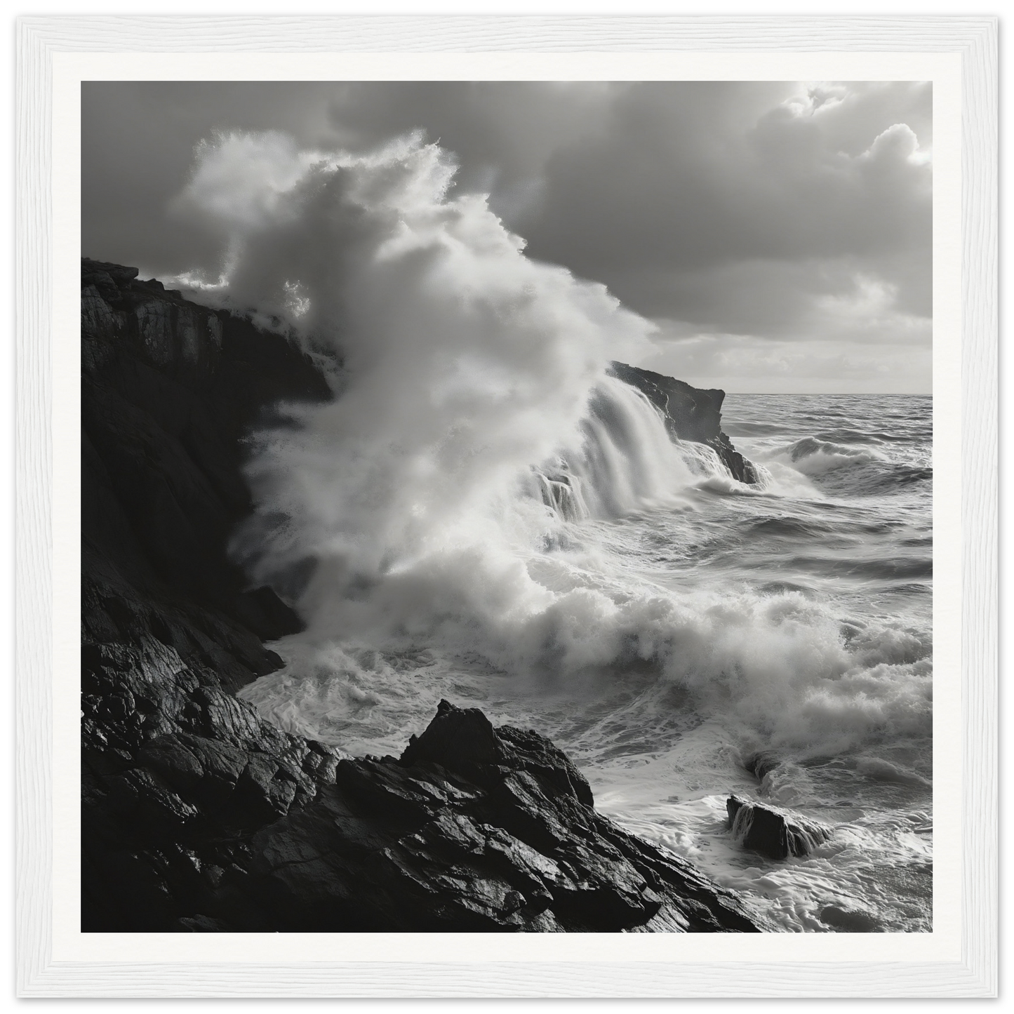 Powerful ocean waves smash rocky cliffs in Nature’s Whispered Conquest special edition art™